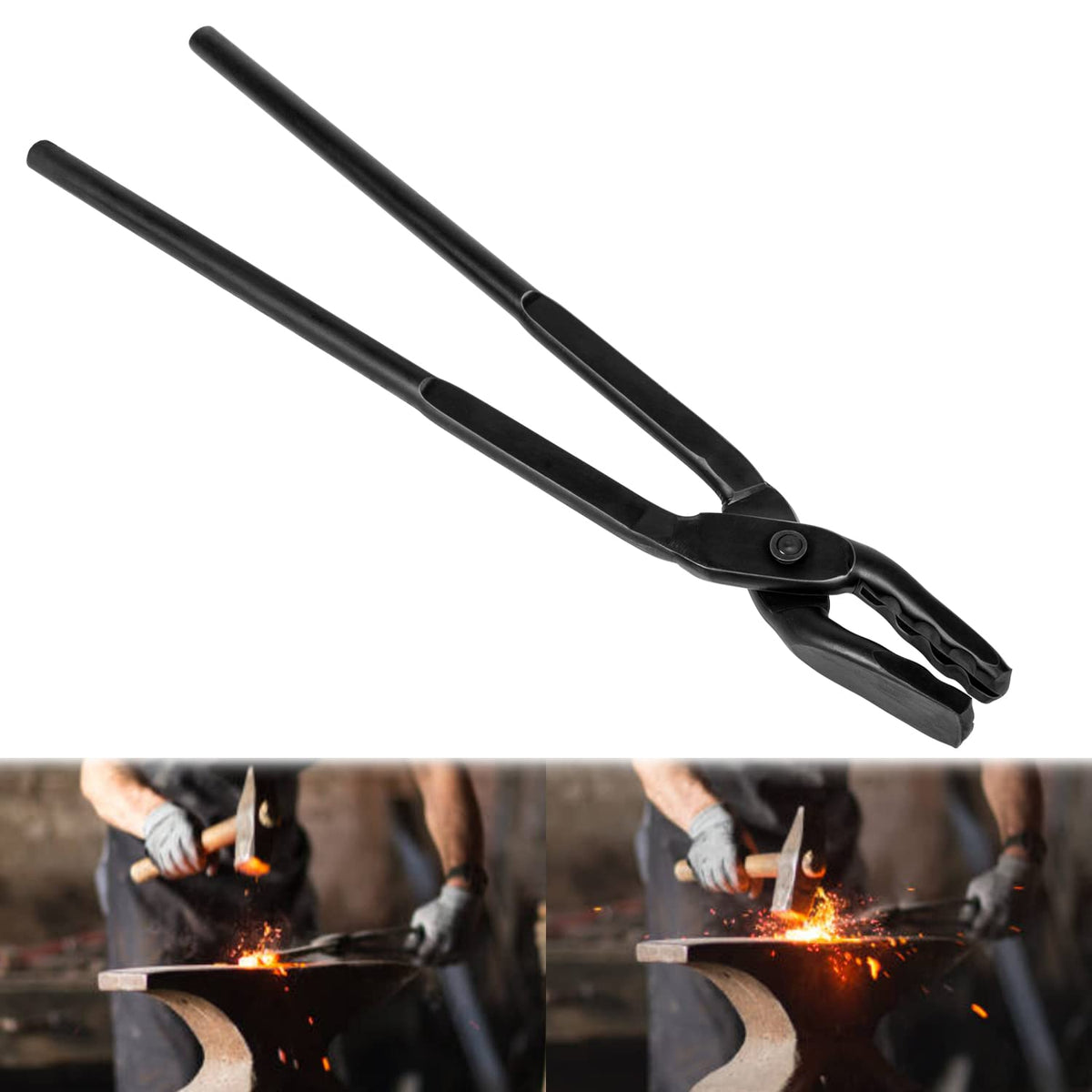 Camoo Wolf Jaw Tongs 17in in black provide secure grip for varied stock during forging.