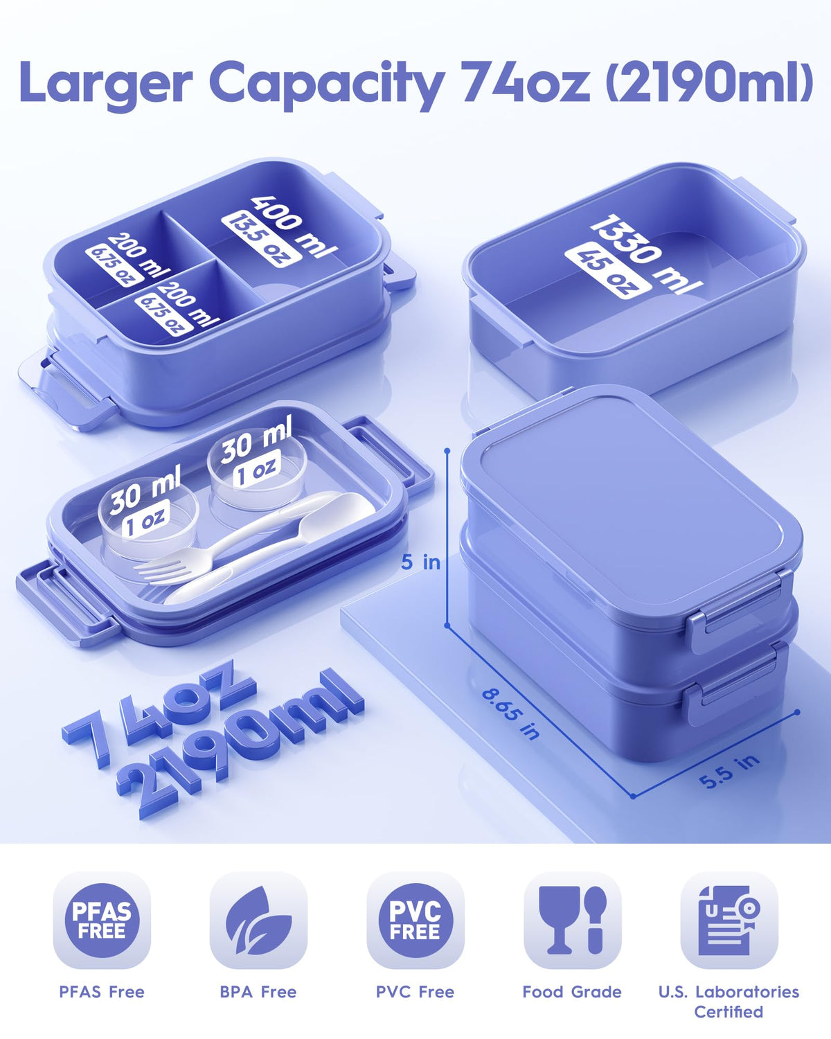 Canfanni 74oz capacity bento supports generous portions and leftovers.