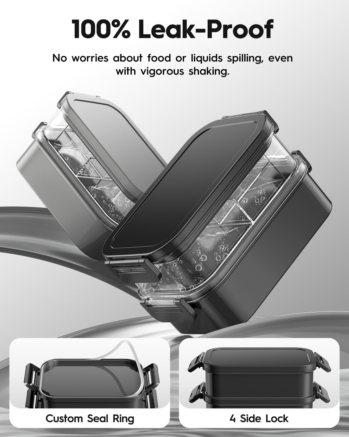 Canfanni Bento Box Astral Black four side-clips secure the lid during transport