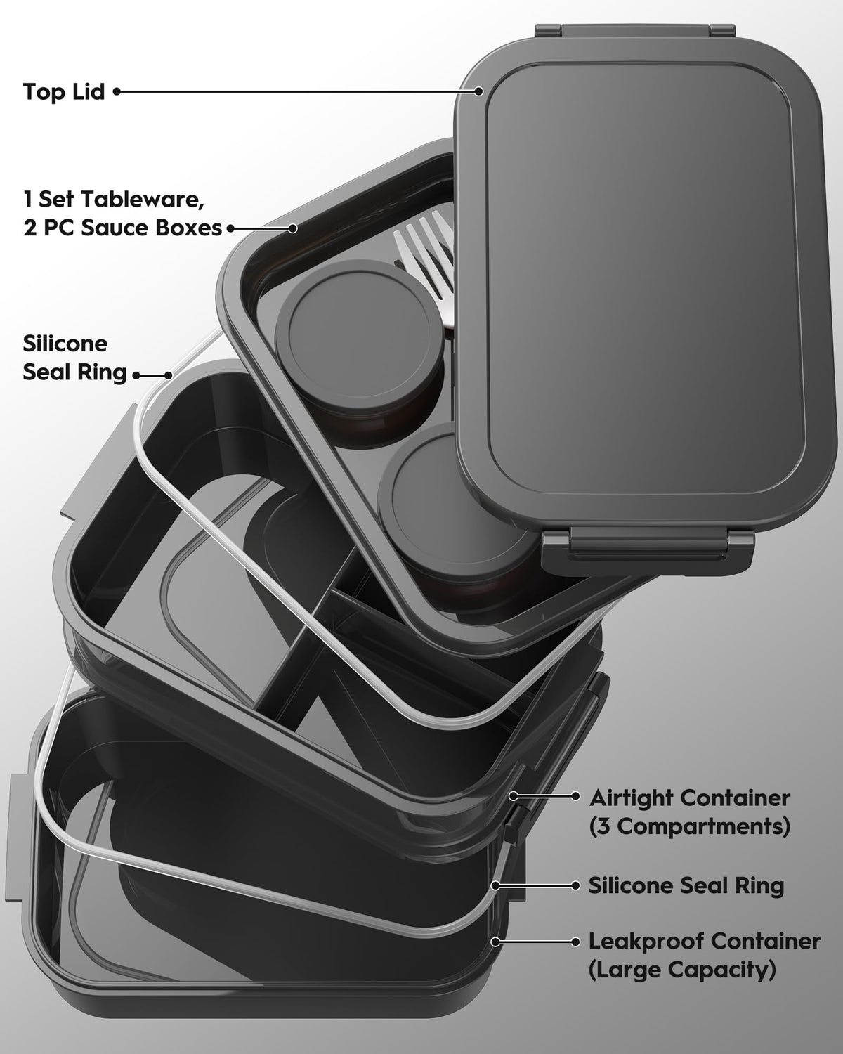 Canfanni Bento Box Astral Black triple compartments clearly organized for meals