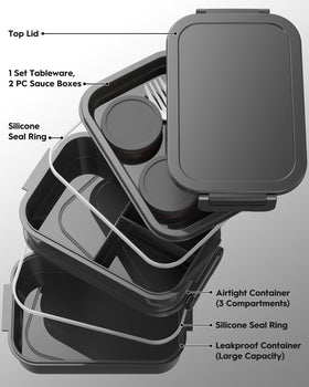 Canfanni Bento Box Astral Black triple compartments clearly organized for meals
