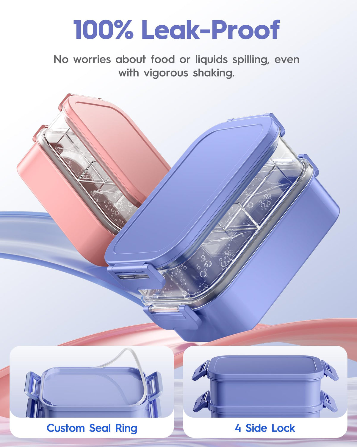 Canfanni bento with silicone seal and four clips prevents leaks.