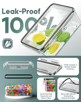 Canfanni four-side latch closure shown on container for leak prevention.