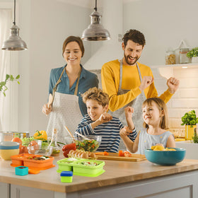 Caperci lunchbox on-the-go design supports travel between activities.