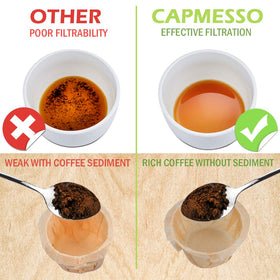 CAPMESSO bleach-free filter in Keurig cup for smoother flavor.