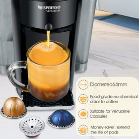 CAPMESSO reusable lid being pressed to seal VertuoLine capsule