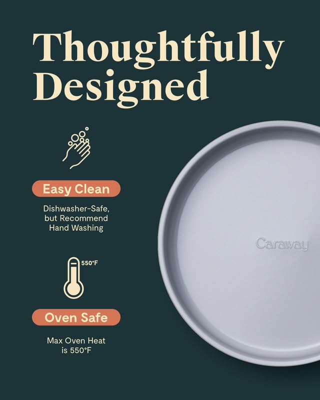 Caraway Circle Pan oven-ready up to 550°F for versatile baking.