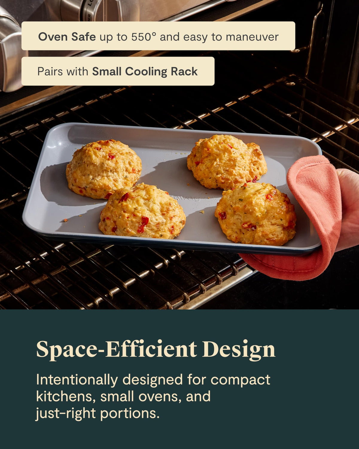 Caraway easy-clean ceramic surface simplifies cleanup after busy baking sessions.