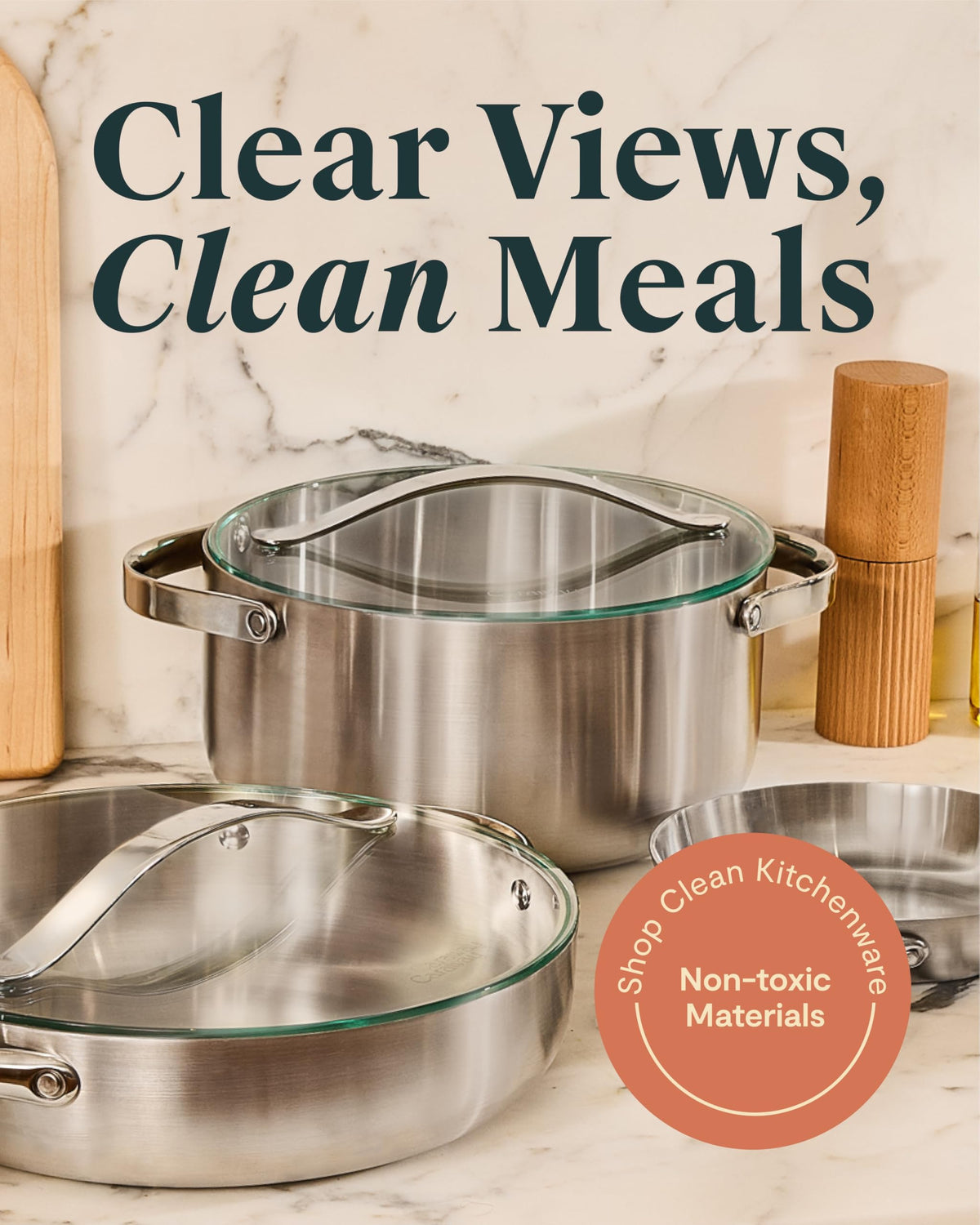 Caraway glass lid fits ceramic-coated pots for a seamless kitchen look