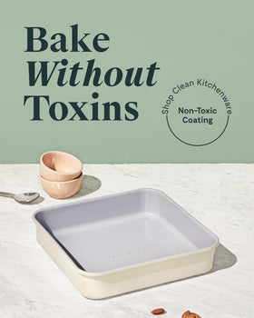Caraway square pan with ceramic non-stick coating for easy release.