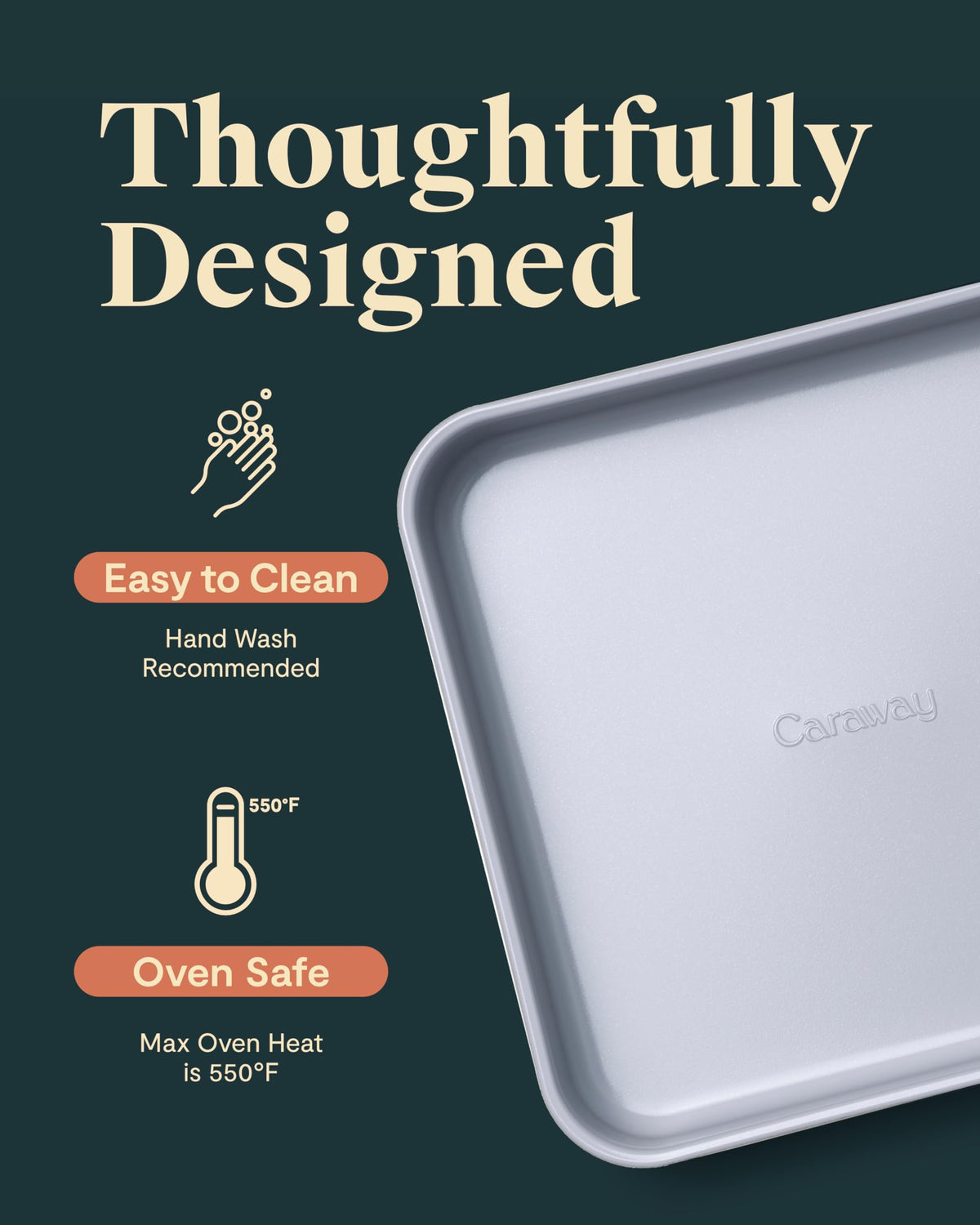 Caraway square pan with nontoxic coating, PTFE and PFAS free.