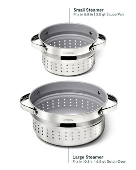 Caraway Steamer Small fits sauce pan for compact meals.