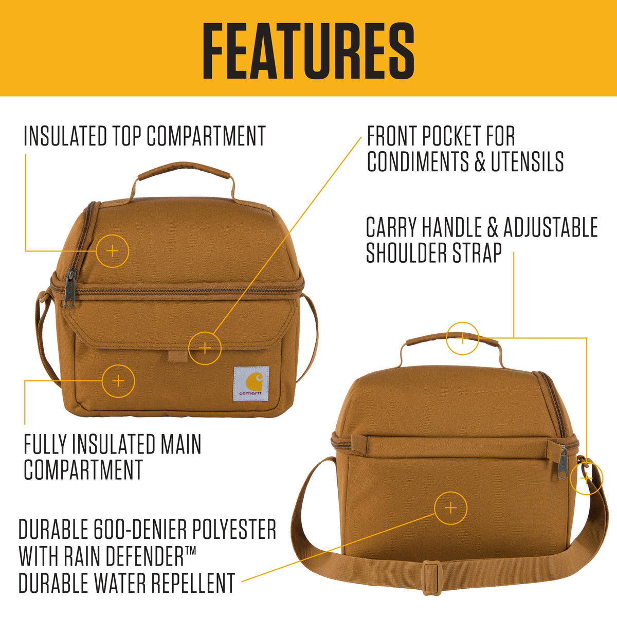 Carhartt lunch box top compartment for sandwiches stays fresh and separated.