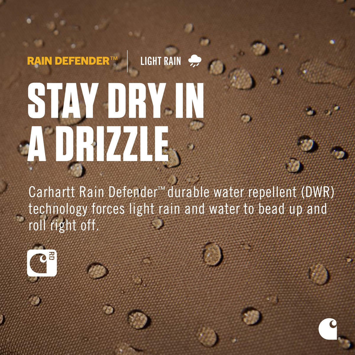 Carhartt Seabrook Rain Defender fabric protects from light rain.