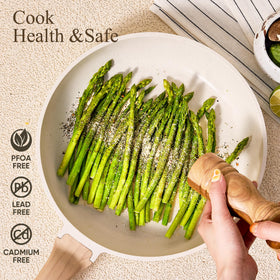 CAROTE 2-quart saucepan with lid ready for simmering sauces.