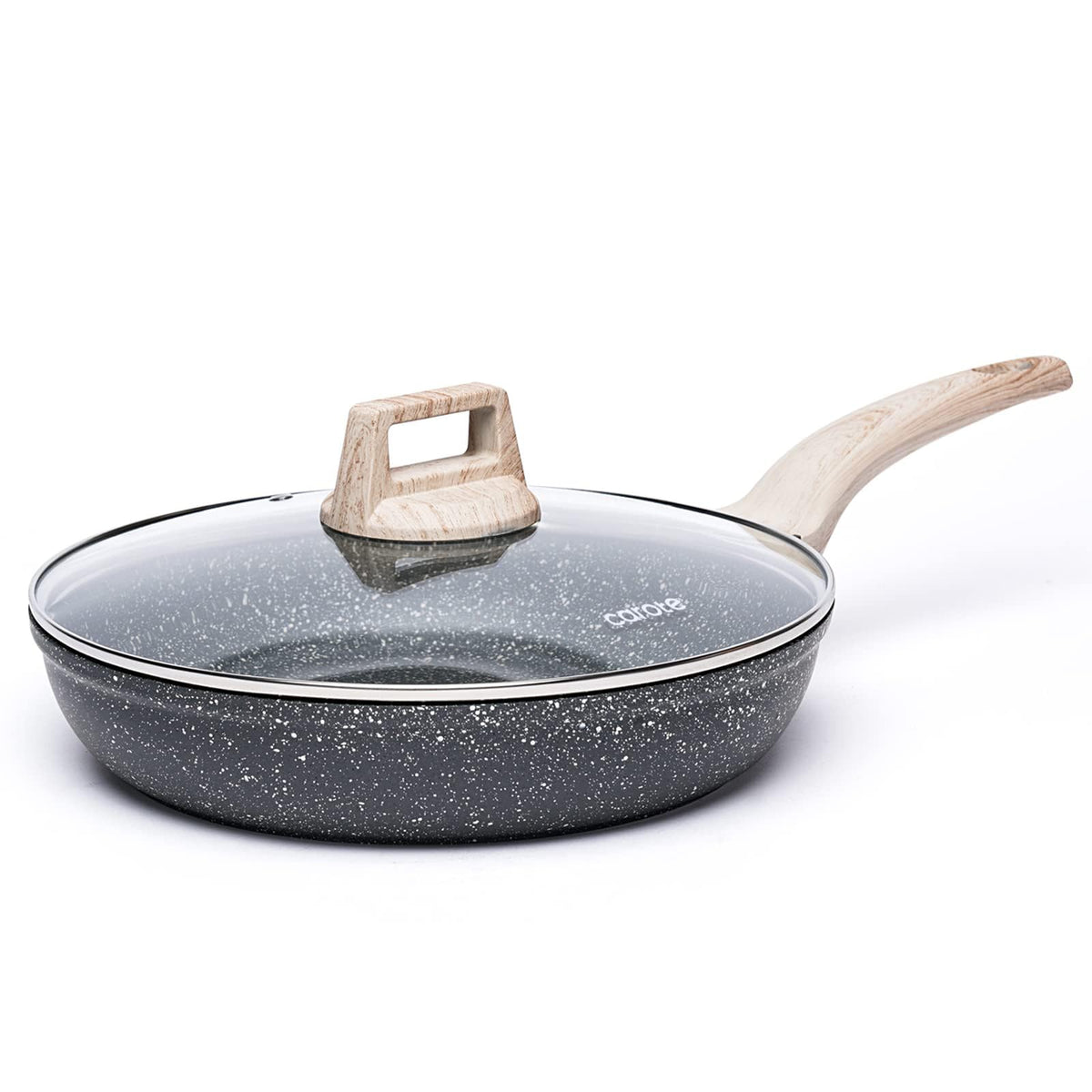 CAROTE Classic Granite 12-inch pan storage hole aids hanging.