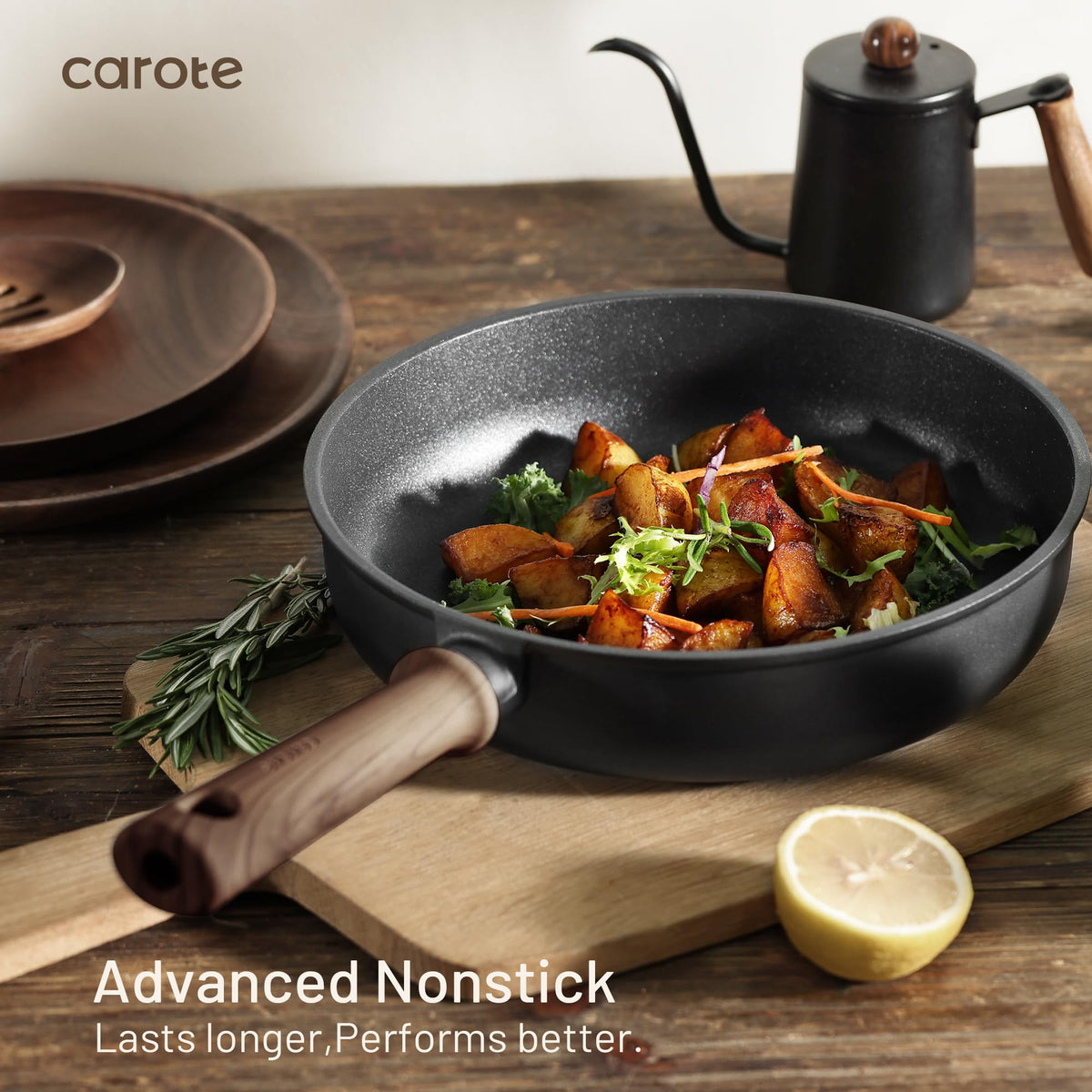 CAROTE egg pan with utensils highlights practical daily cooking and simple cleanup.