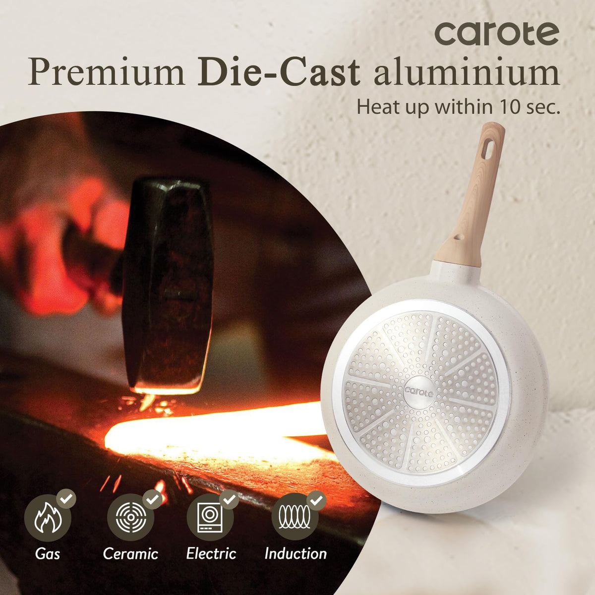 CAROTE egg pan and omelet pan designed for low-oil, healthier meals.