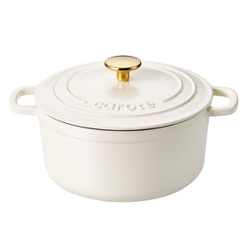 CAROTE cream-white enameled cast iron Dutch oven front view, ideal for searing and braising.