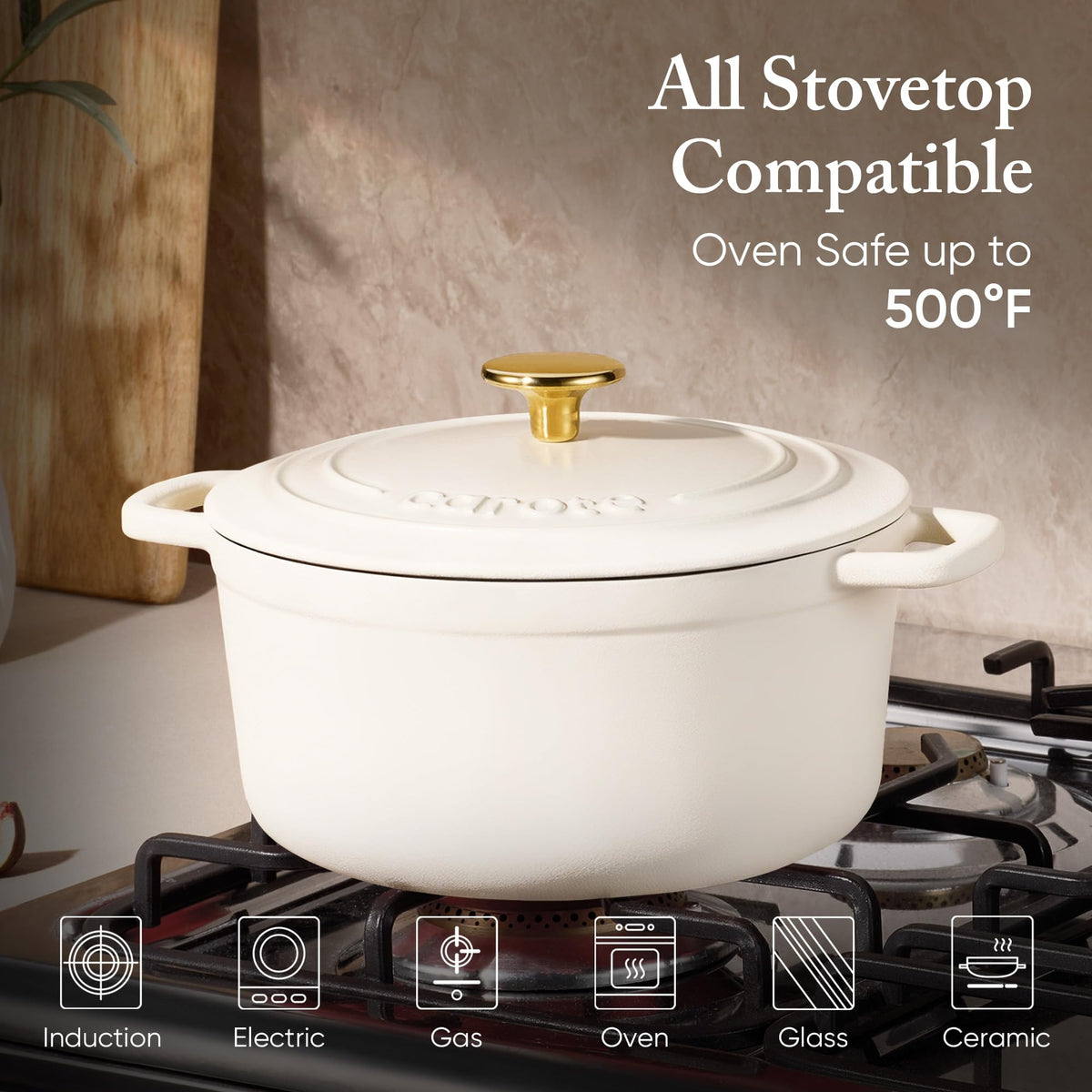 Inside view of CAROTE Dutch oven shows smooth enamel for easy cleaning.