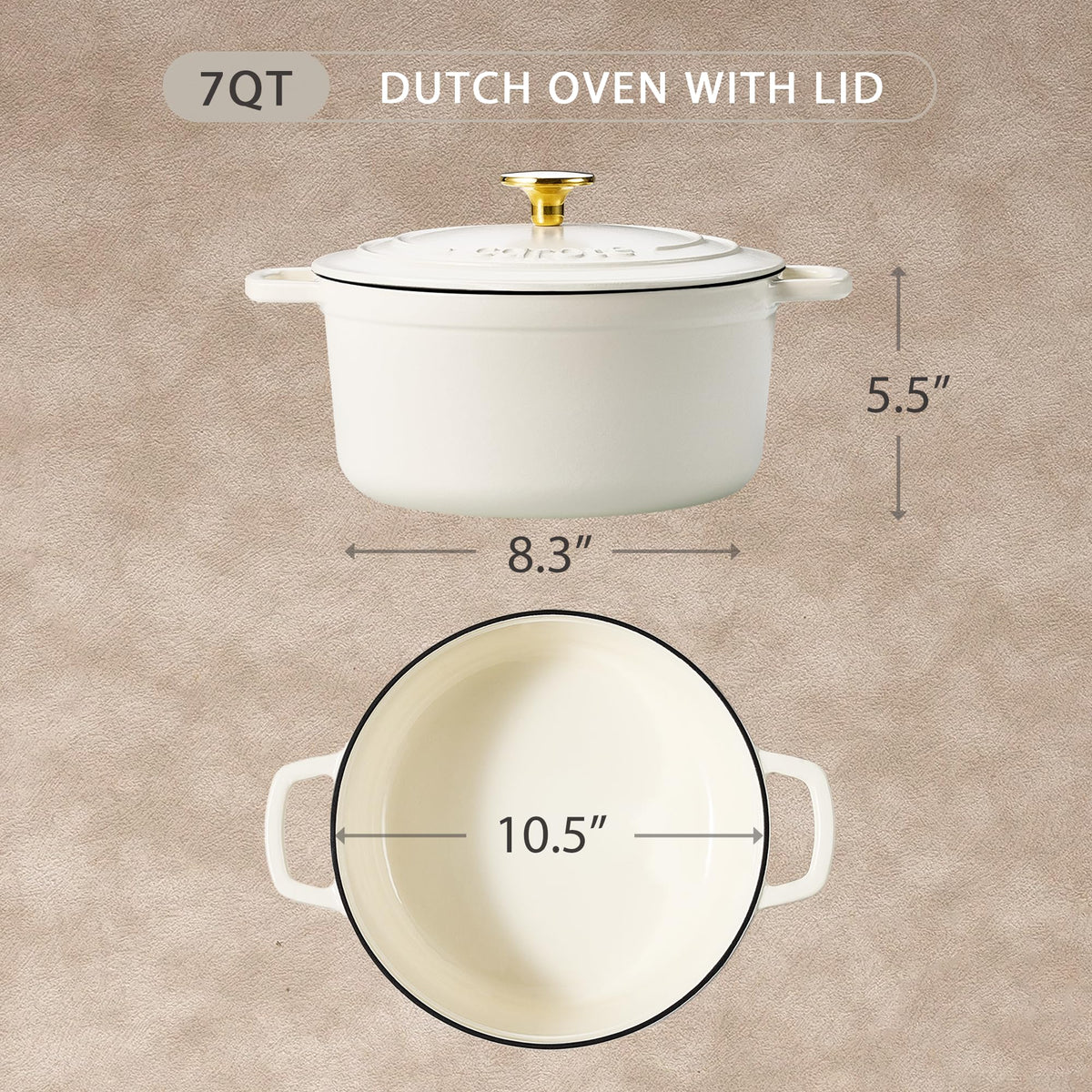 CAROTE enameled Dutch oven lid in cream white seals flavors during cooking.
