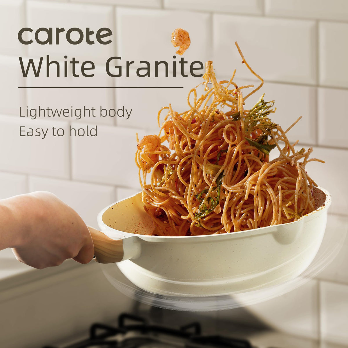 CAROTE grill pan adds char-marked browning for meats and vegetables