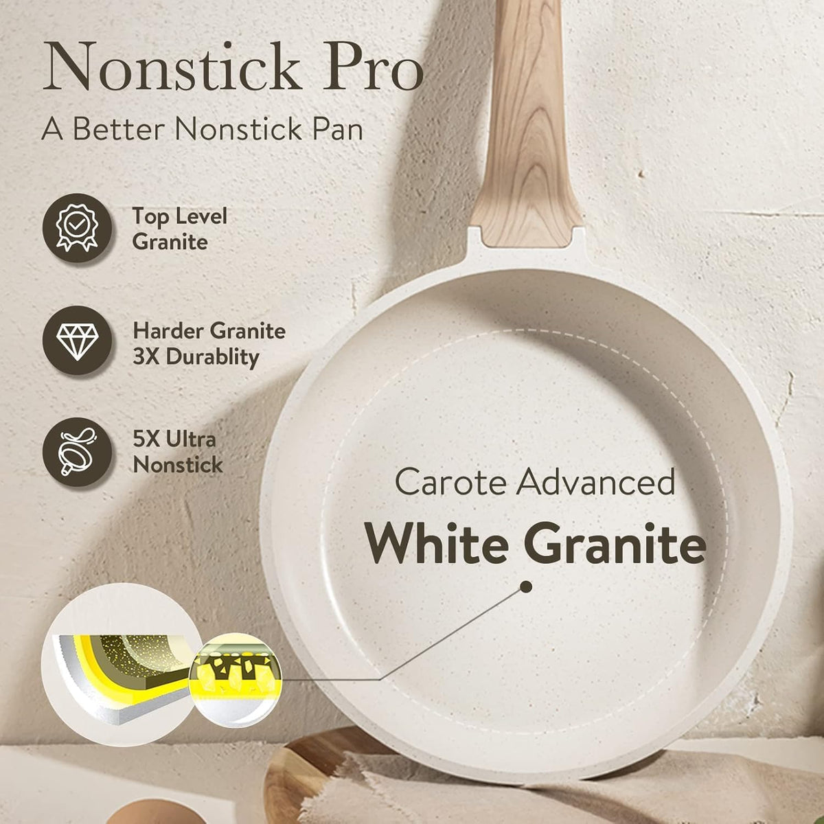 CAROTE heavy-gauge die-cast skillet resists warping and dents.
