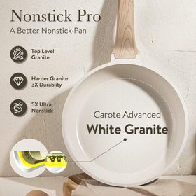 CAROTE induction-base cream pan close-up for versatile cooking on all stoves.