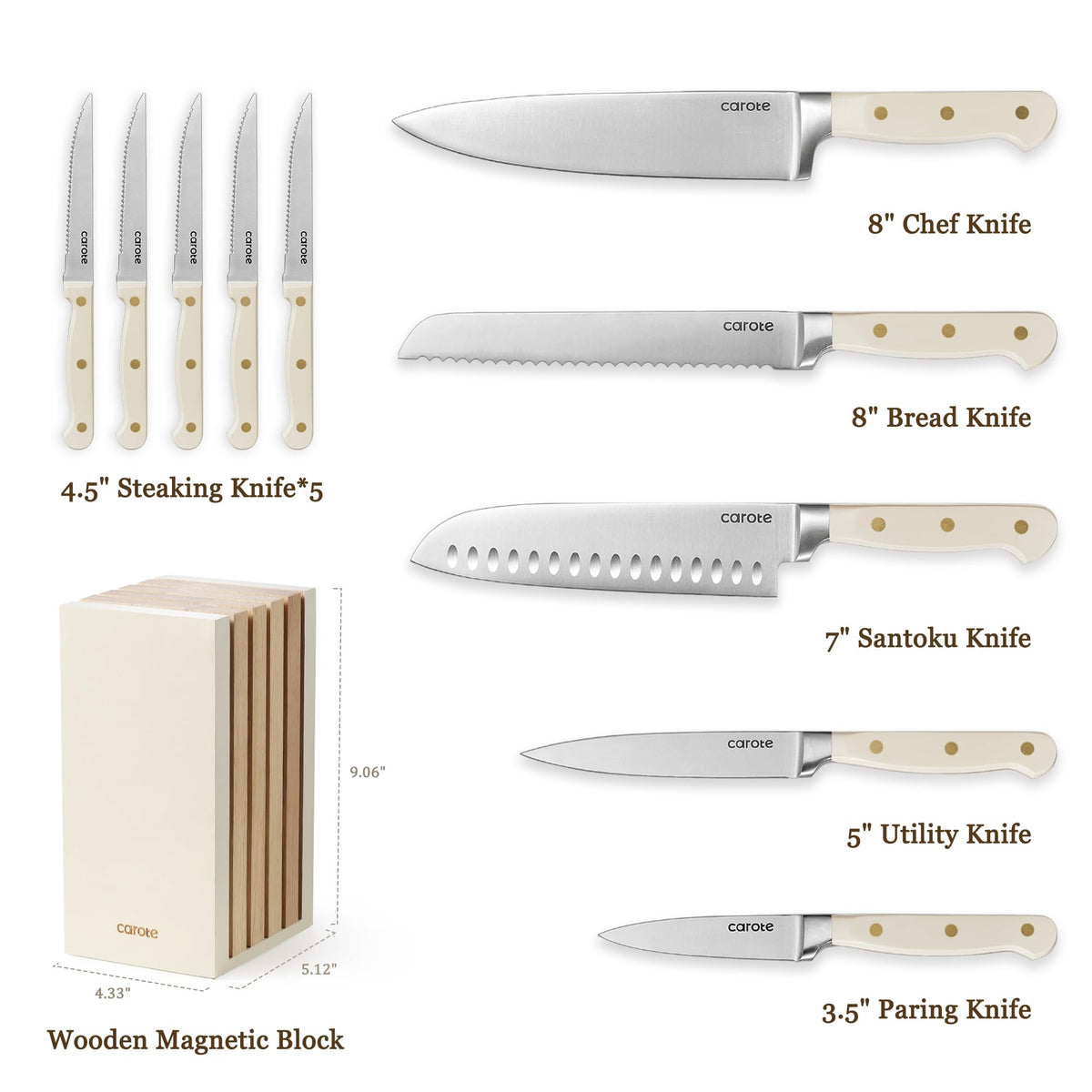 CAROTE stainless steel razor-sharp blades provide precise cuts.