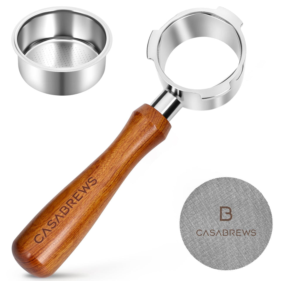 CASABREWS 51mm bottomless portafilter showing extraction details for better grind tuning