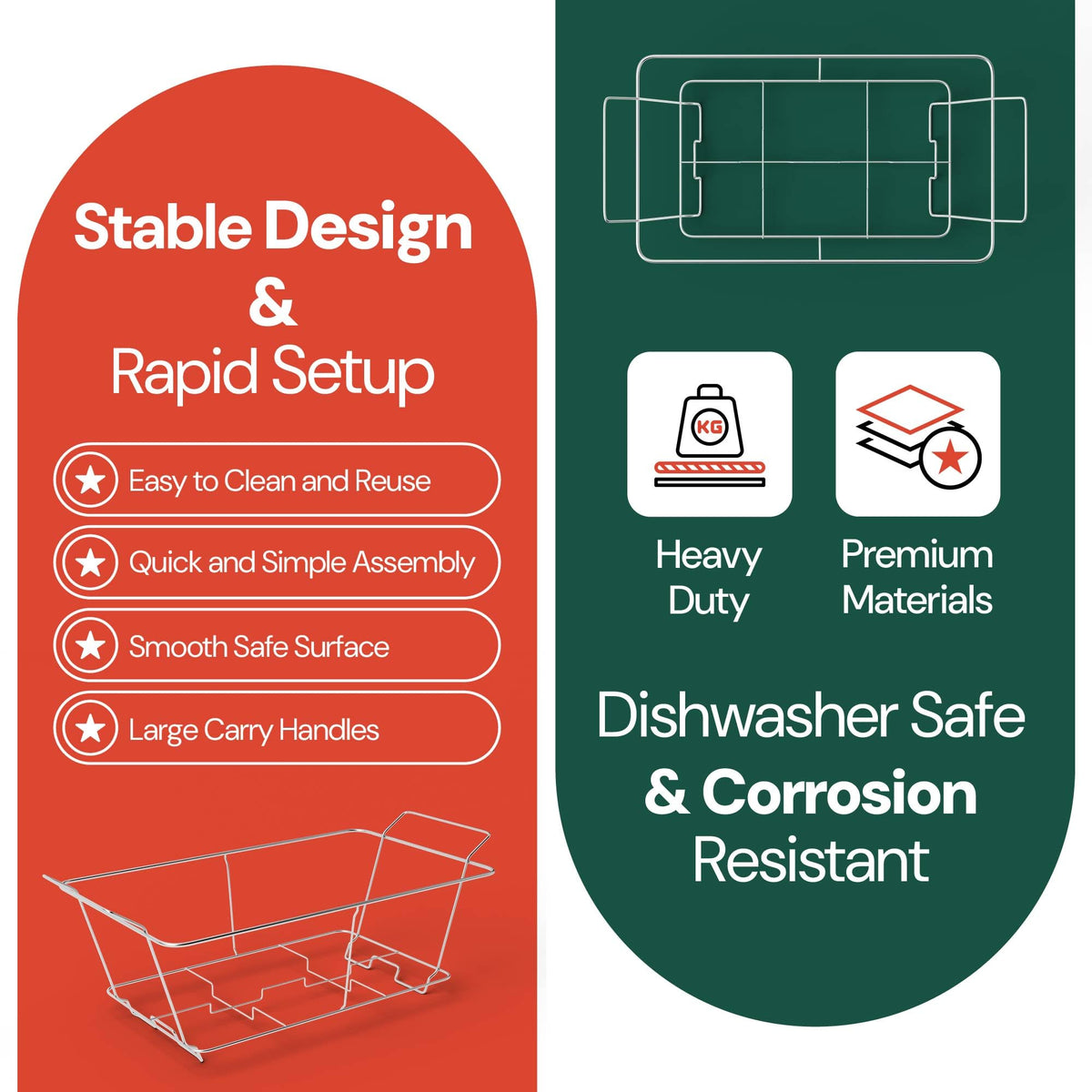 Caterpax anti-tip chafer rack base ensures stable stacking during transport.