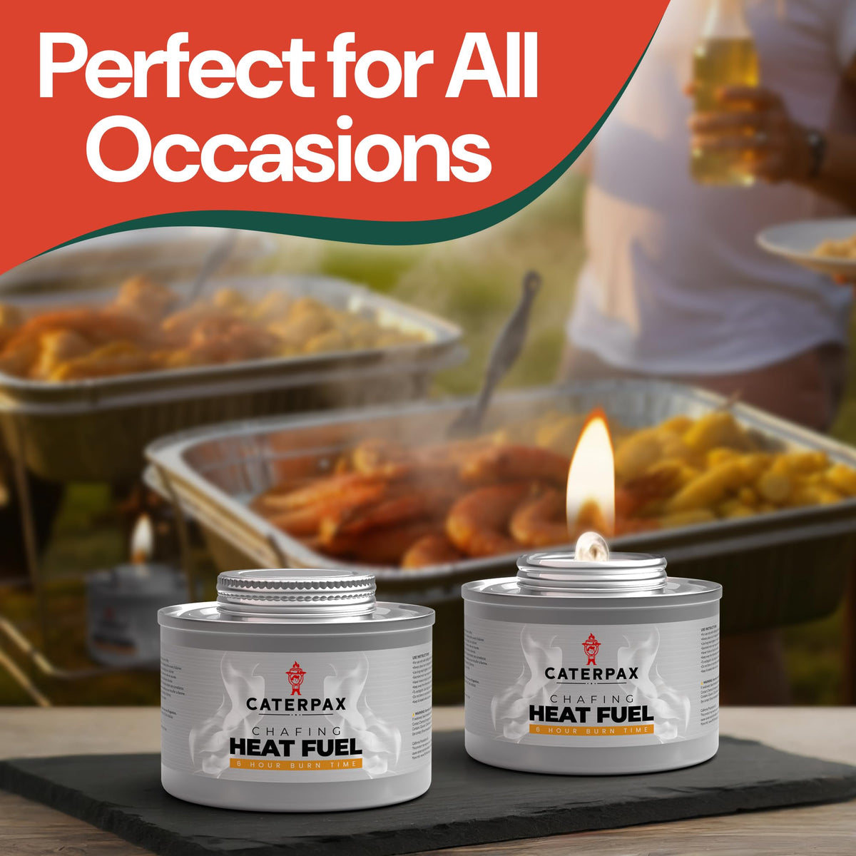 Caterpax indoor-safe fuel ideal for weddings, buffets, and emergencies
