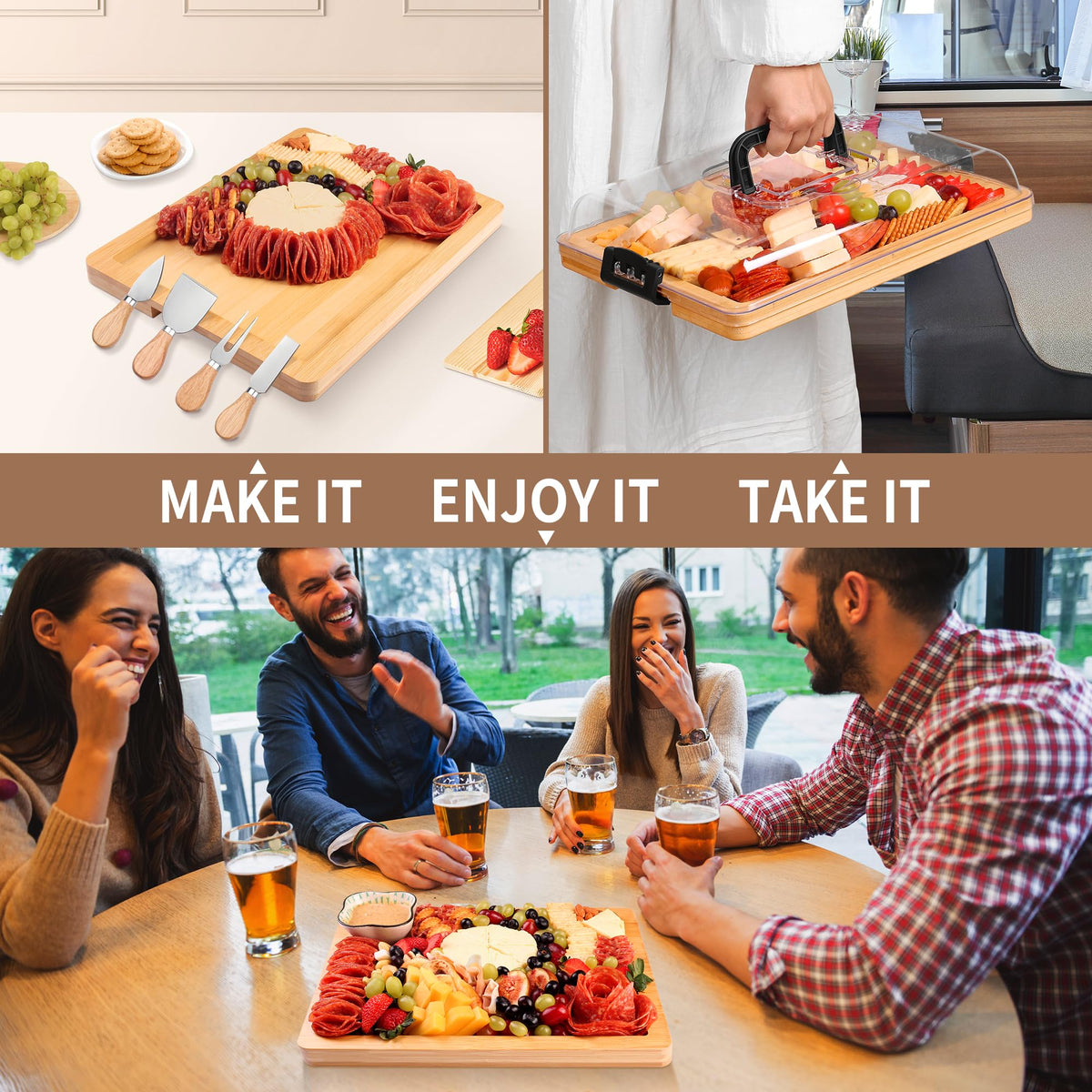 Four cheese tools included with CAWIU board for convenient entertaining.