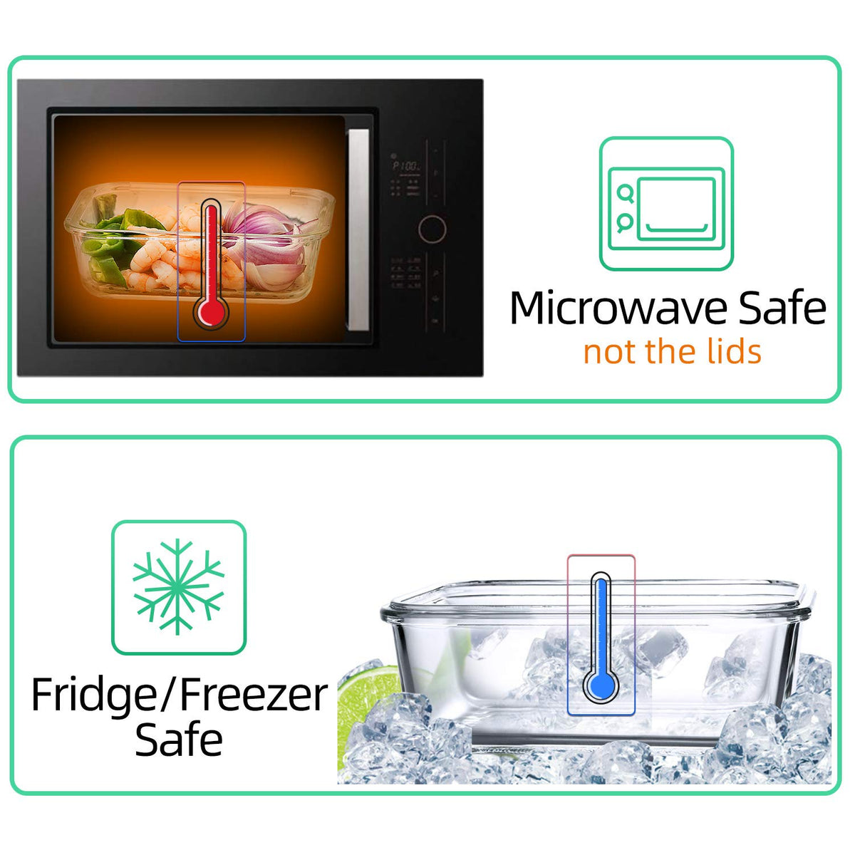 C CREST oven-safe glass container suitable for reheating up to 700°F (containers only).