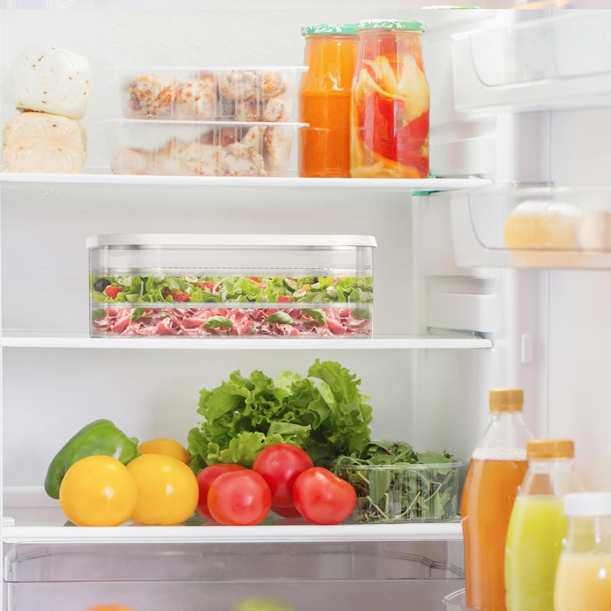 Cecnamt clear refrigerator storage for meat showing contents at a glance.