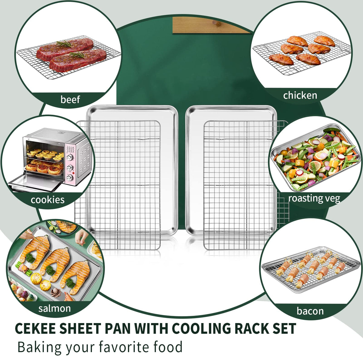 CEKEE nonstick surfaces reduce sticking and simplify cleaning after baking.