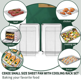 CEKEE compact oven tray set fits toaster ovens and RVs for versatility.