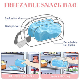 Cerbonny freezable lunch bag gel packs visible, keeps foods cool during travel.