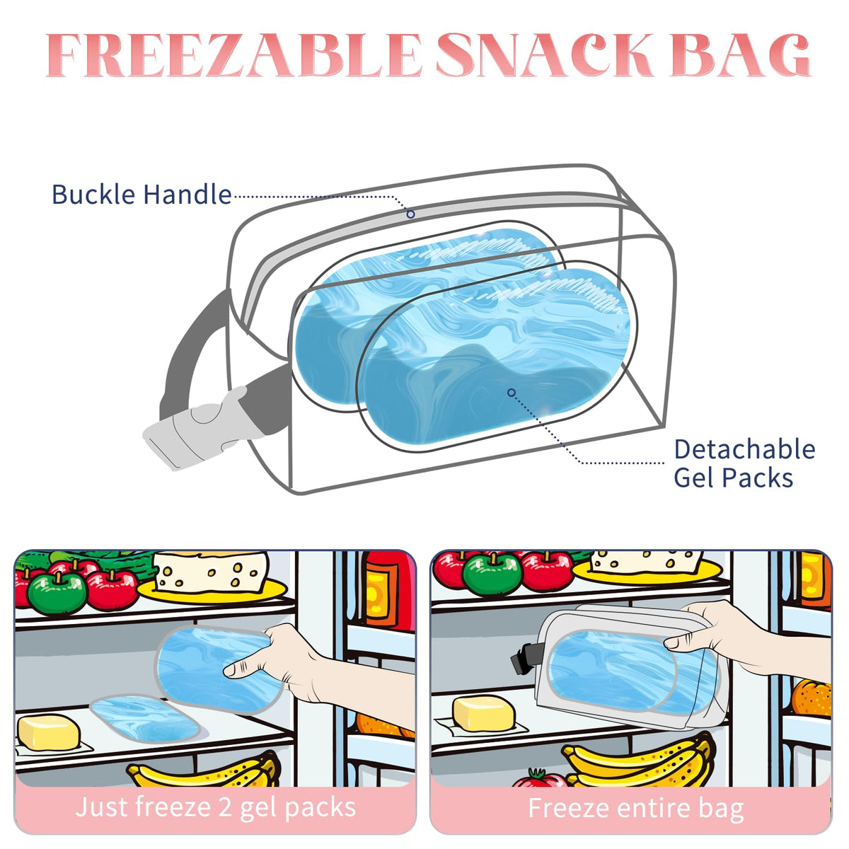 Cerbonny freezable lunch bag open top highlights easy packing and organized interior.