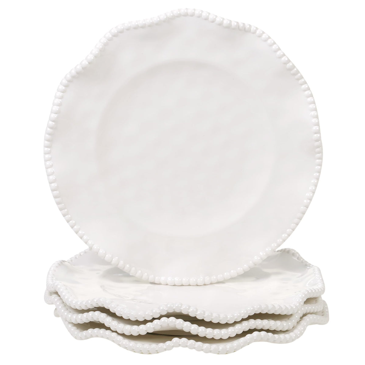 Certified International Perlette cream beaded salad plate 9in with a delicate beaded rim for elegant dining.