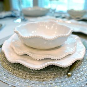 Perlette unbreakable melamine for durable indoor-outdoor use.
