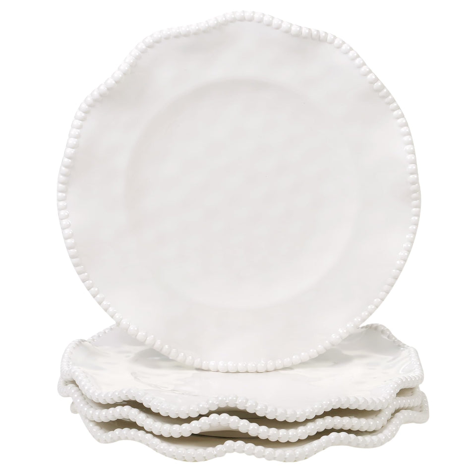 Certified International Perlette off-white melamine plates, 11-inch, durable for indoor and outdoor dining.