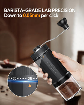 CEVING external 40-settings dial allows espresso to French press.