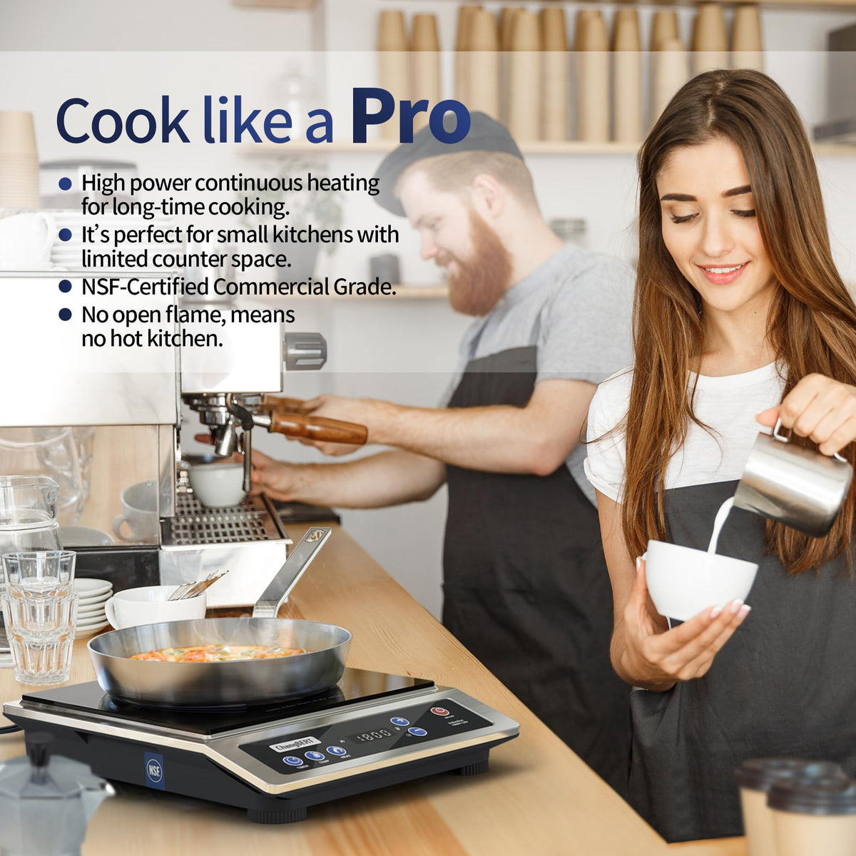 ChangBERT induction cooktop NSF certified badge confirms professional-grade reliability.