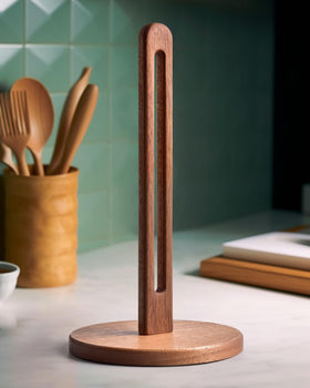 CHAUNCEY HOME Acacia wood paper towel holder base for stable countertops