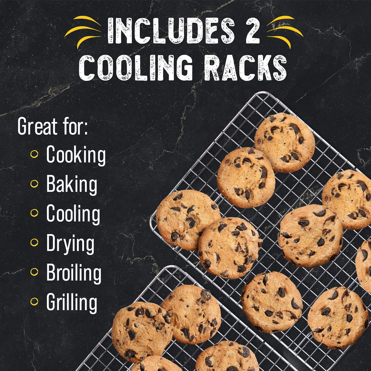 Checkered Chef 10x15 inch rack in oven-safe stainless steel for cooling trays.