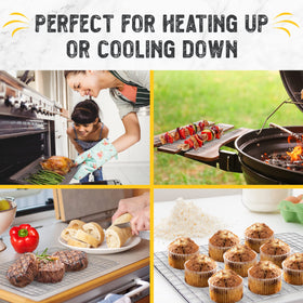 Checkered Chef cooling rack helps drain fat when placed over a pan.