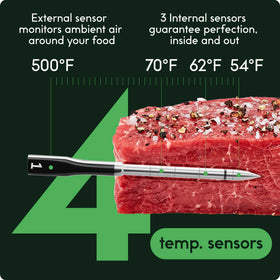 CHEF iQ Sense quad sensors ensure accurate readings from any cooking angle.