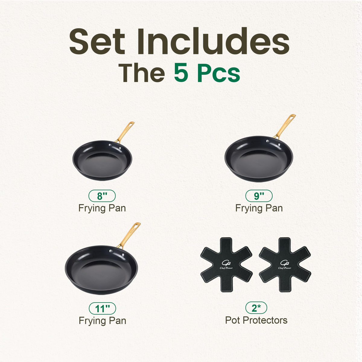 Chef Power 9-inch ceramic fry pan with stone-black handle for quick searing.