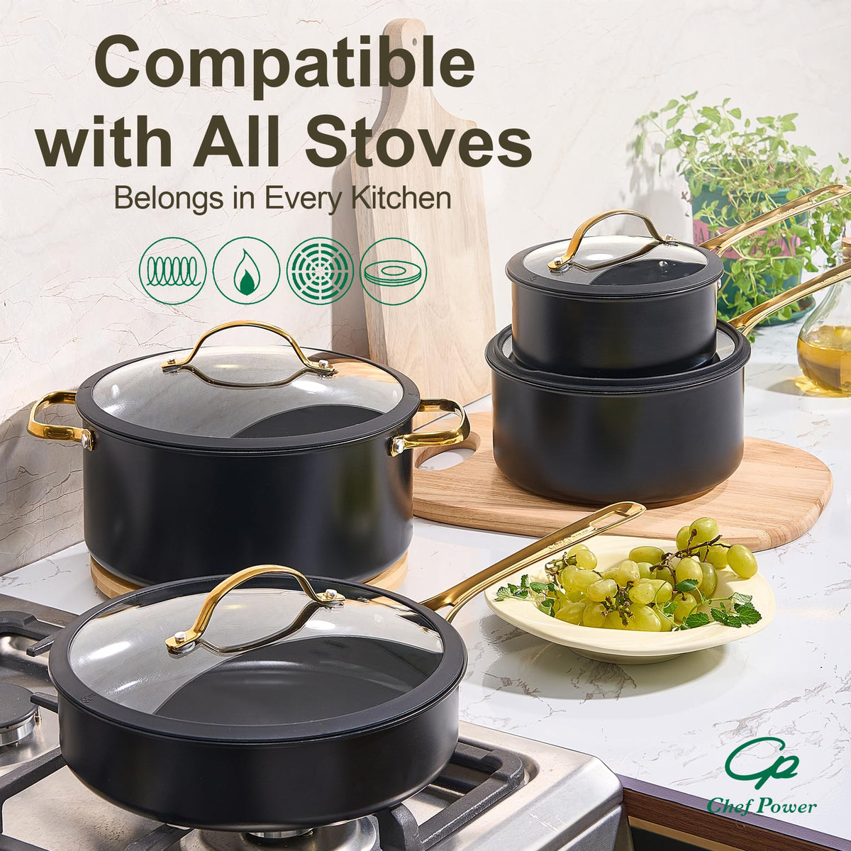 Chef Power silicone glass lid close-up enhancing heat control.